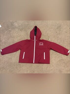 Classic Men's Hooded Raincoat in Burgundy with White Trim
